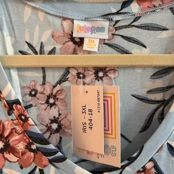 LuLaRoe “Iris” Blue and Pink Floral Top - Picture 2 of 3